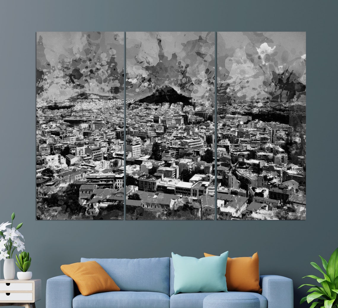 Athens Greece City Skyline Panorama Colorful Travel Art Wall Poster - Image 3