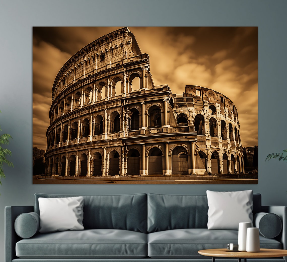 Rome Colosseum Sepia Tones Dramatic Sky Ancient Landmark Poster