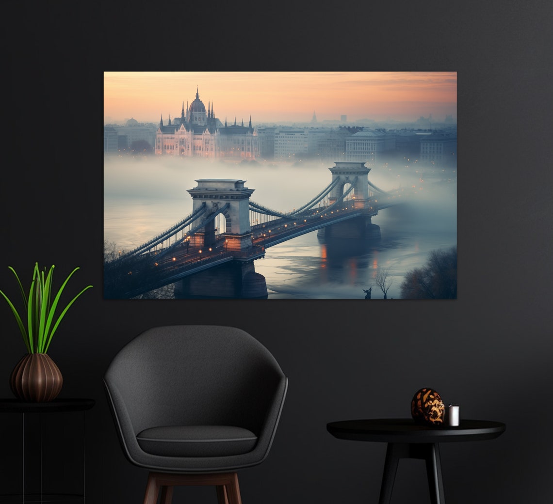 Misty Budapest Painting Budapest Print Budapest Bridge Hungary Print Budapest Wall Art