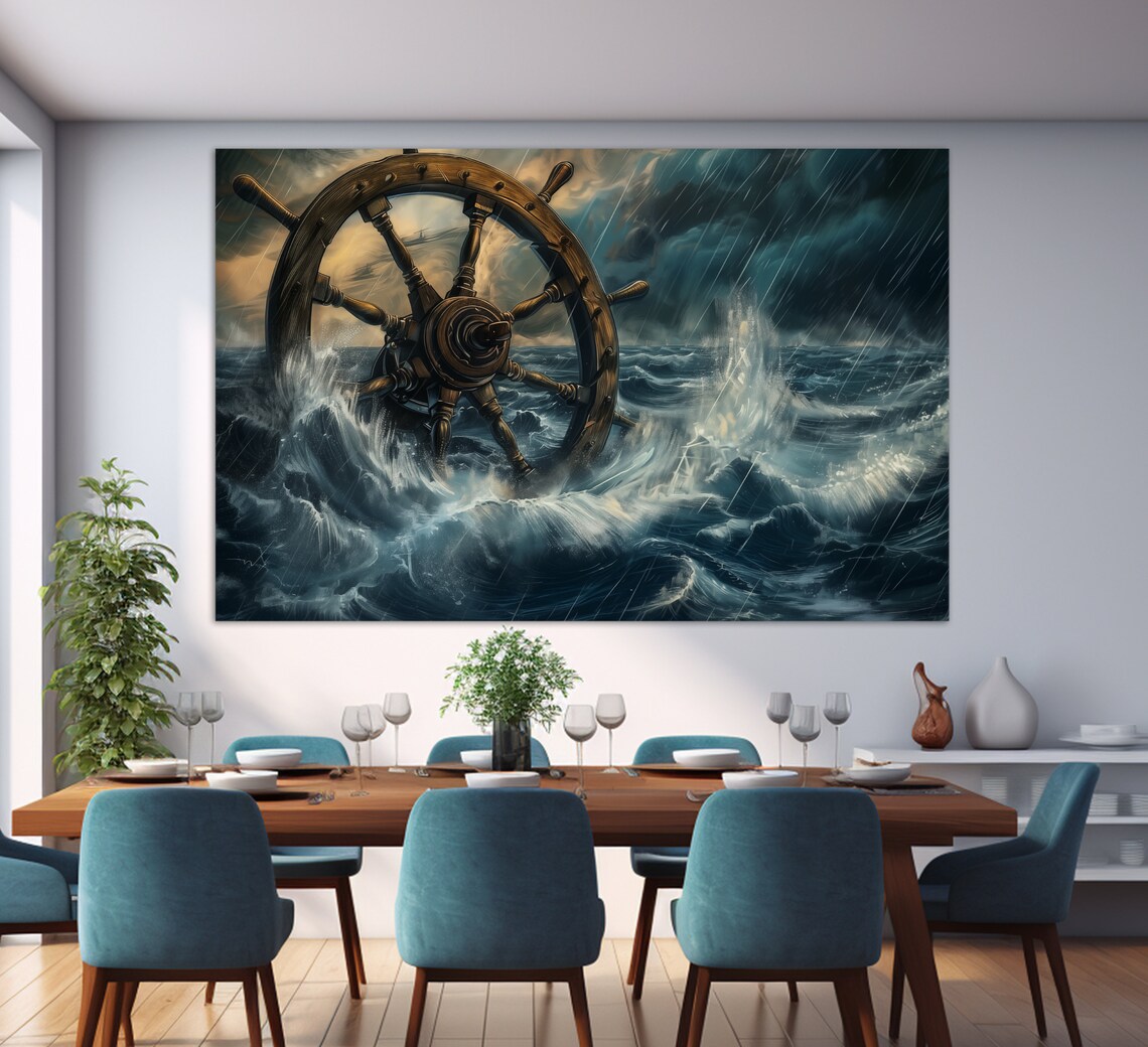 Ships Wheel Nautical Ocean Painting Art Print