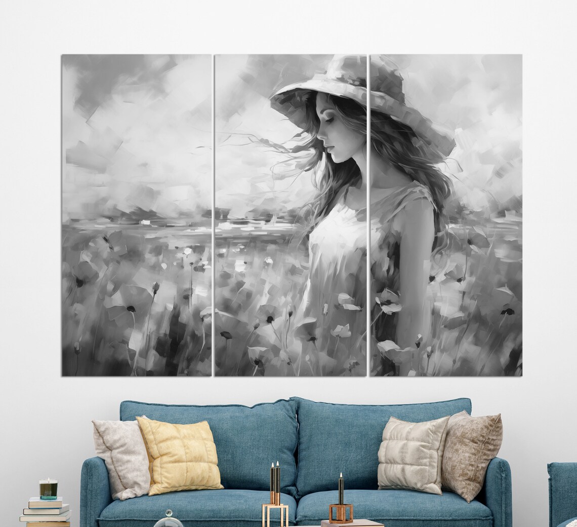 Woman In Red Hat Walking Through Red Poppy Field Impressionist Poster - Image 2