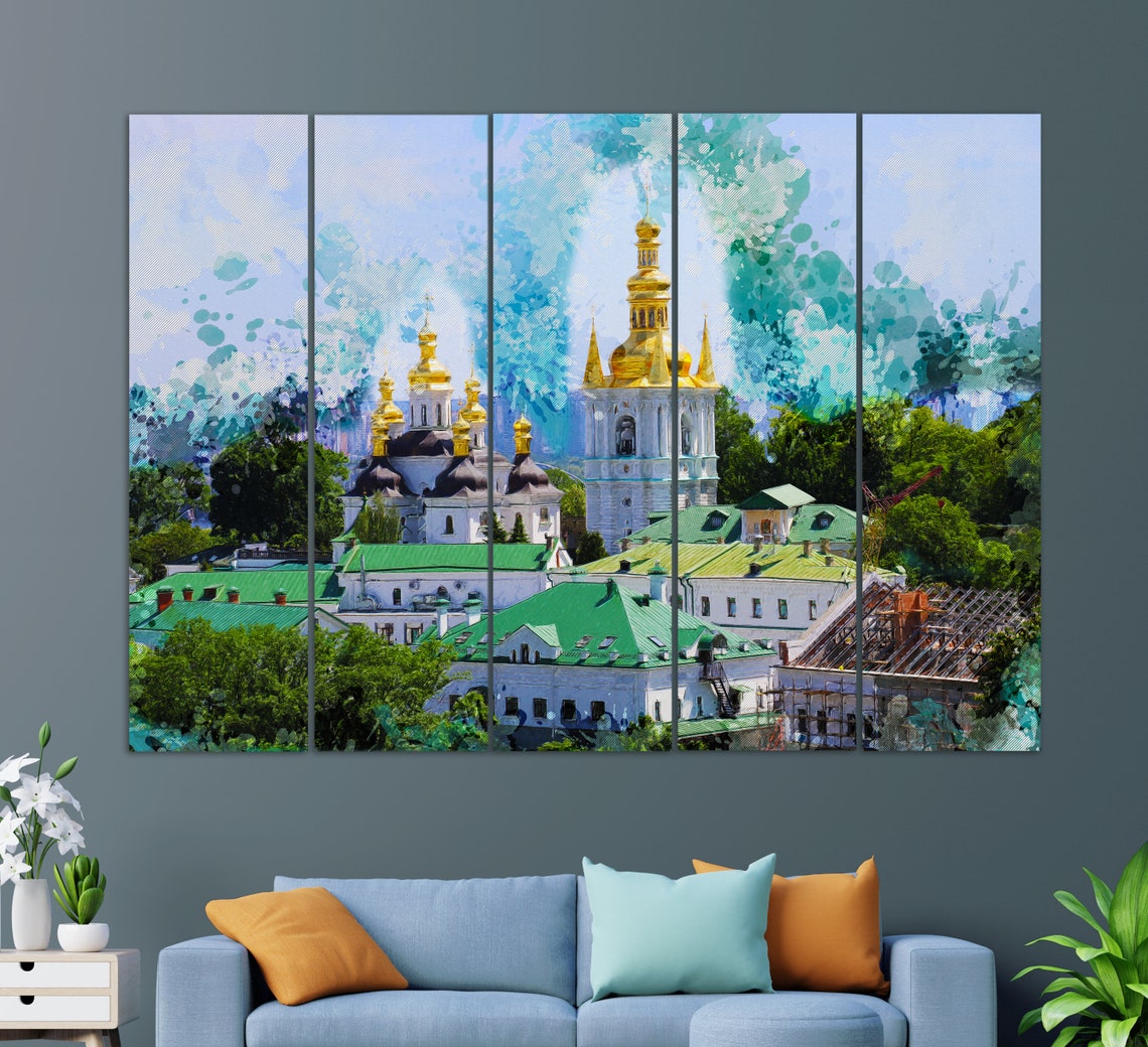 Kyiv Pechersk Lavra Golden Domes Monastery Watercolor Abstract Poster - Image 3