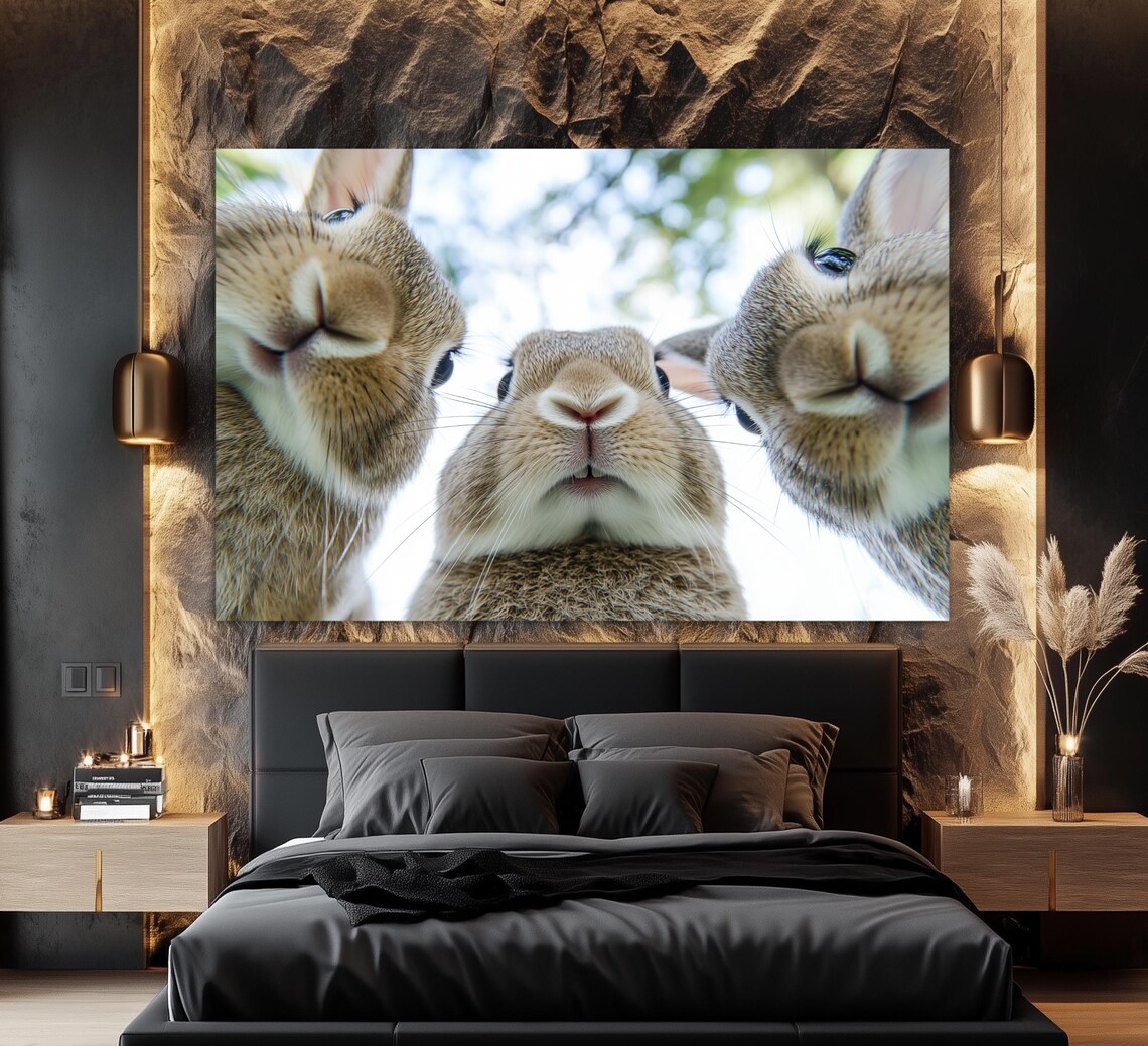 Funny Chubby Rabbits Close Up Selfie Cute Bunny Faces Wall Art Poster Print - Image 2