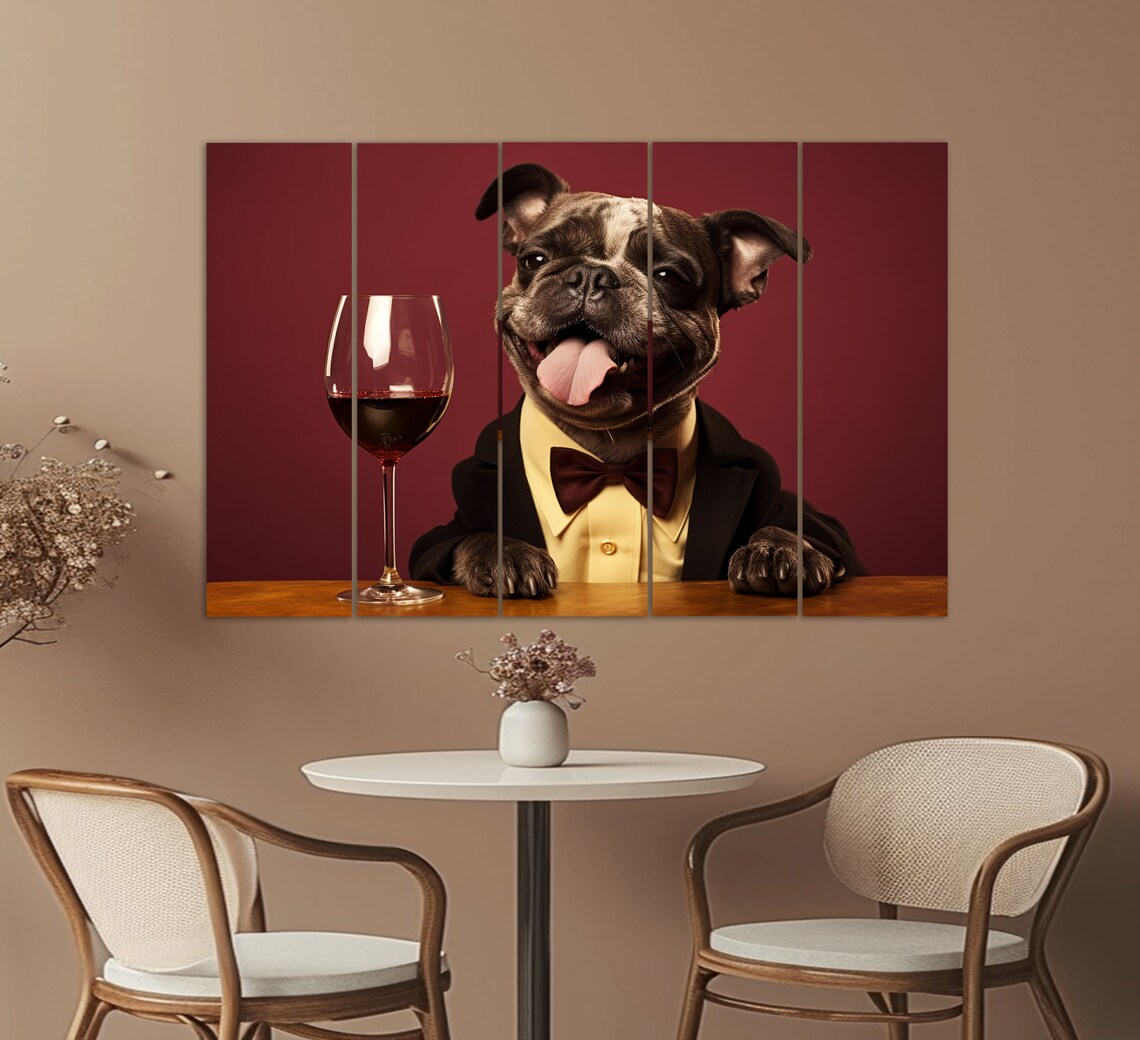Happy Dog Wearing Suit With Glass of Red Wine Funny Animal Print - Image 2