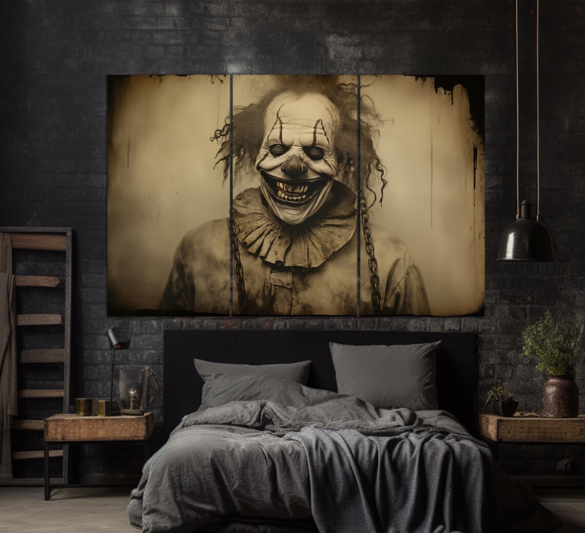 Scary Vintage Clown Portrait Sepia Horror Gothic Halloween Wall Art Print - Image 3