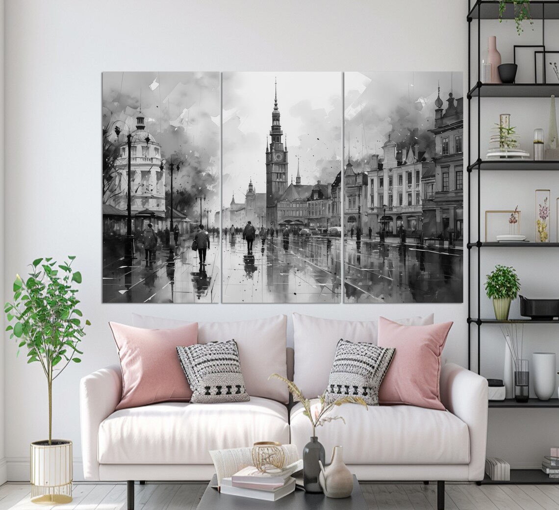 Warsaw Poland Rainy Old Town Street Watercolor Painting Travel Poster - Image 3