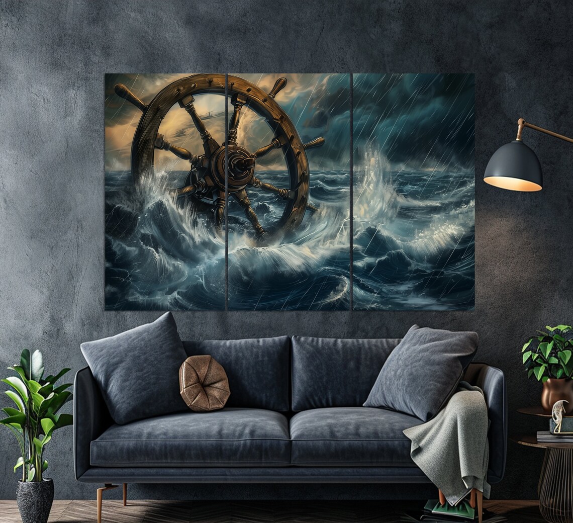 Ships Wheel Nautical Ocean Painting Art Print - Image 3