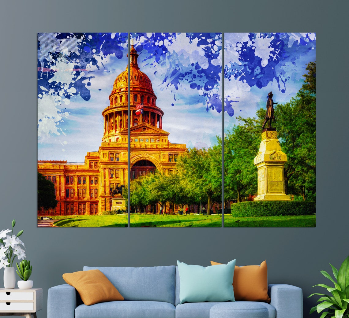 Texas State Capitol Golden Dome Austin Watercolor Abstract Poster - Image 2