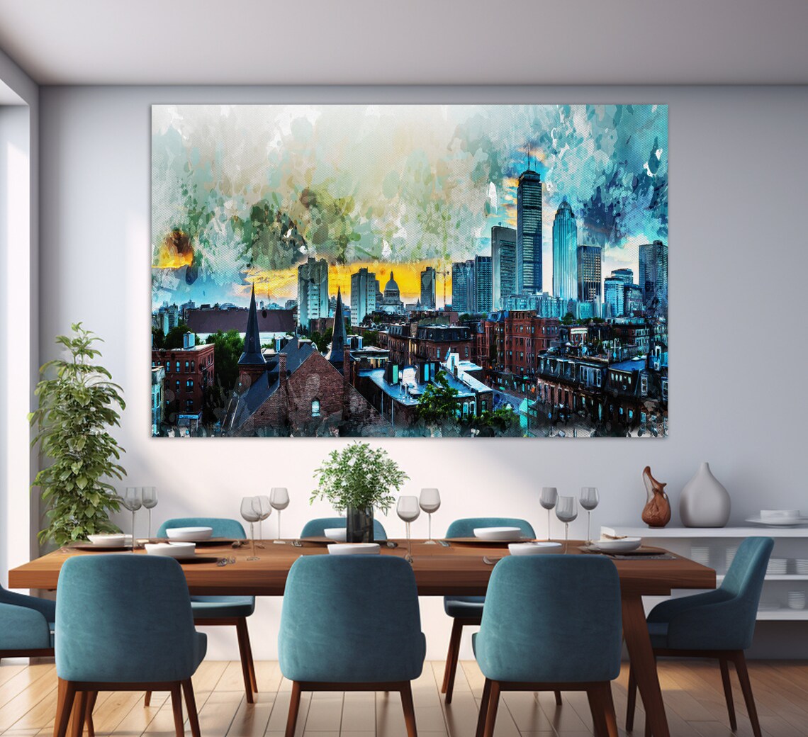 Abstract Boston Skyline Art Print, Boston Wall Decor