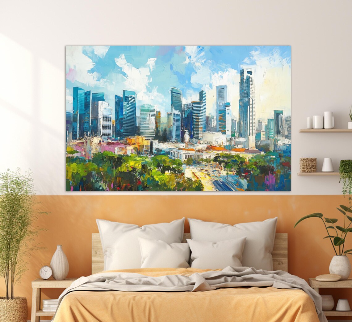 Singapore Skyline Travel Poster, Cityscape View