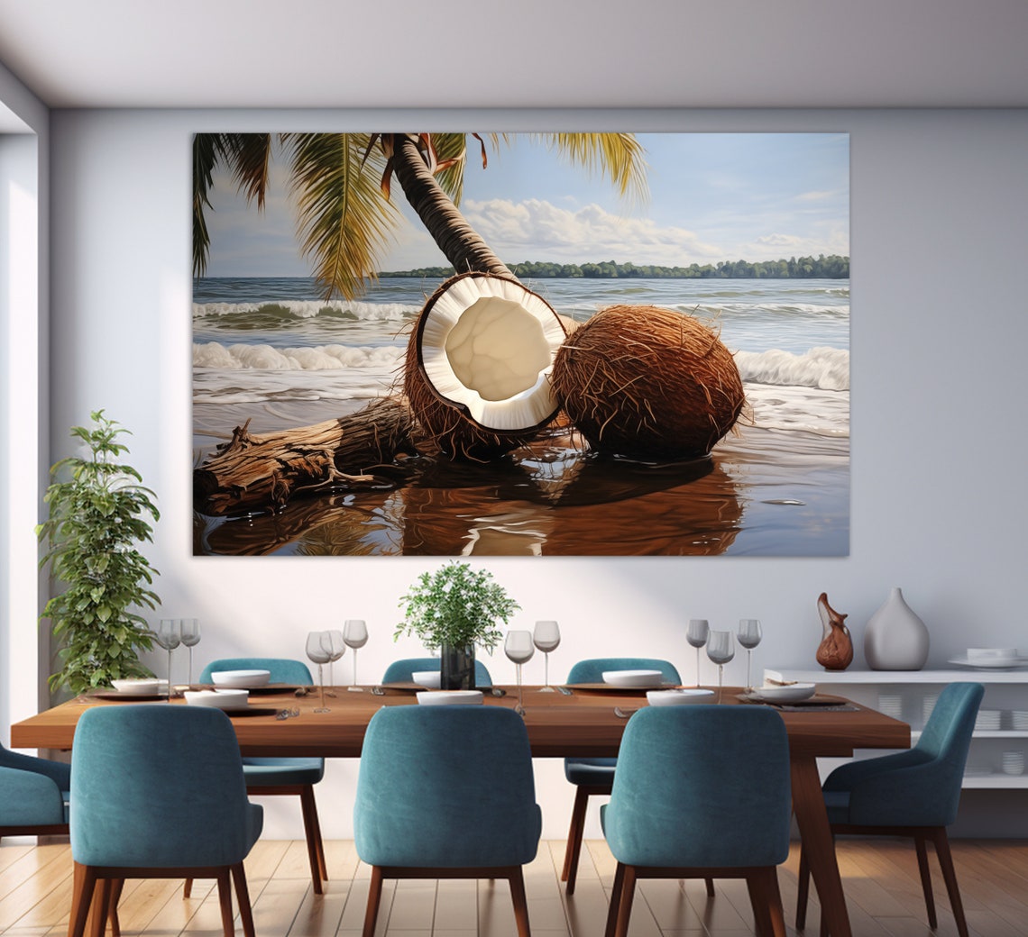 Coconut Under Tropical On Paradise Beach Print Tropical Wall Art Coconut Print Tropical Art