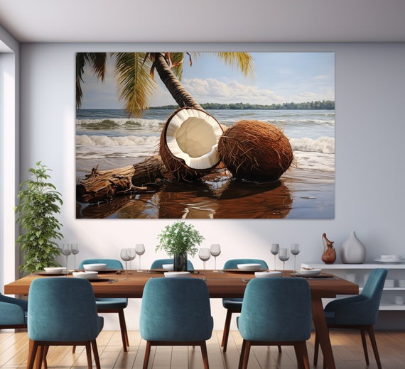 Coconut Under Tropical On Paradise Beach Print Tropical Wall Art Coconut Print Tropical Art