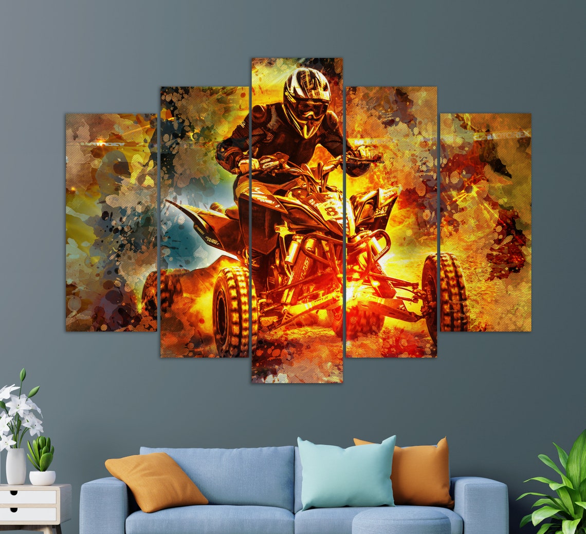 Quad Bike ATV Rider Jumping Fiery Orange Painted Action Wall Poster - Image 2