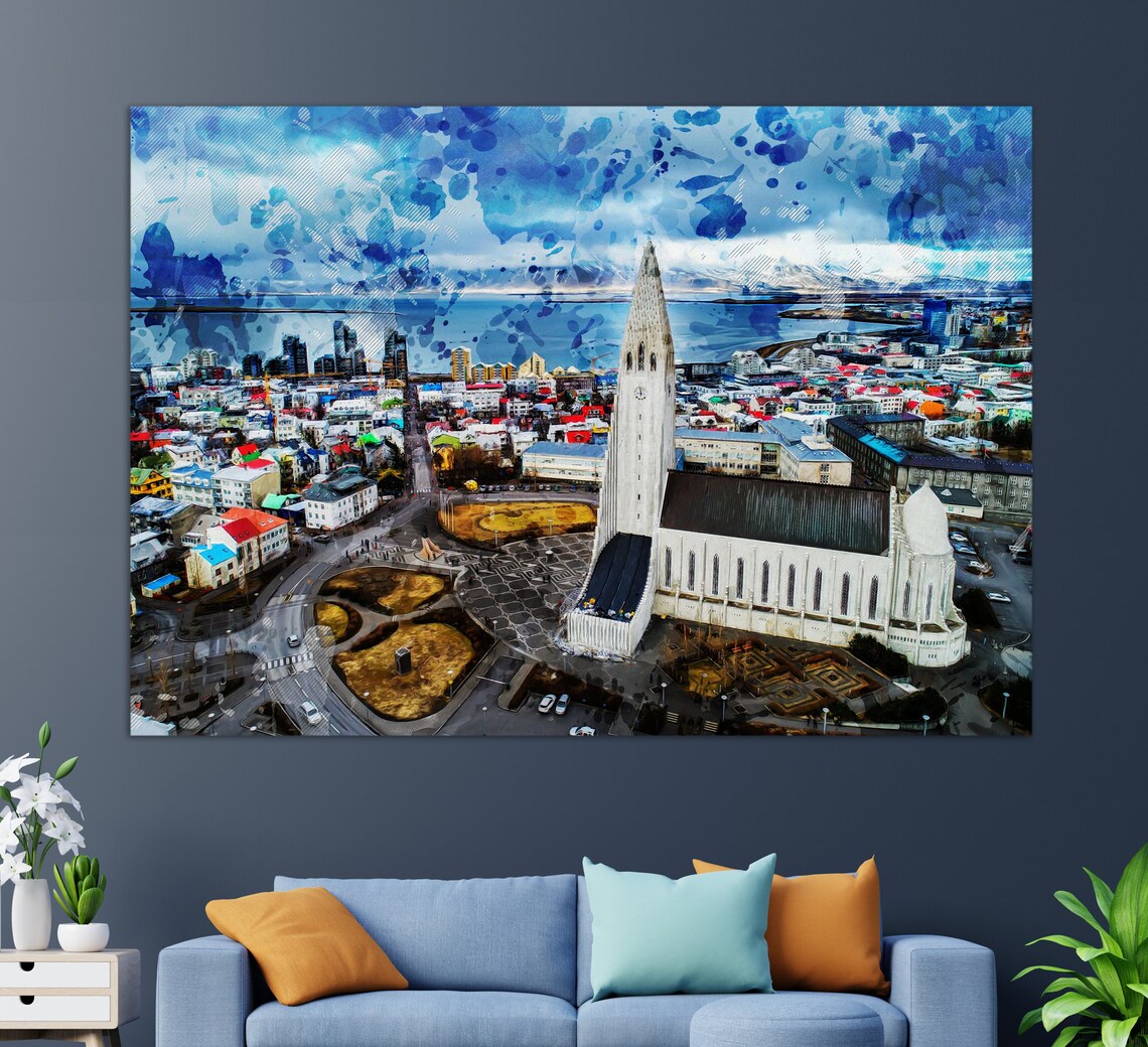 Reykjavik Skyline Travel Poster, Iceland City View