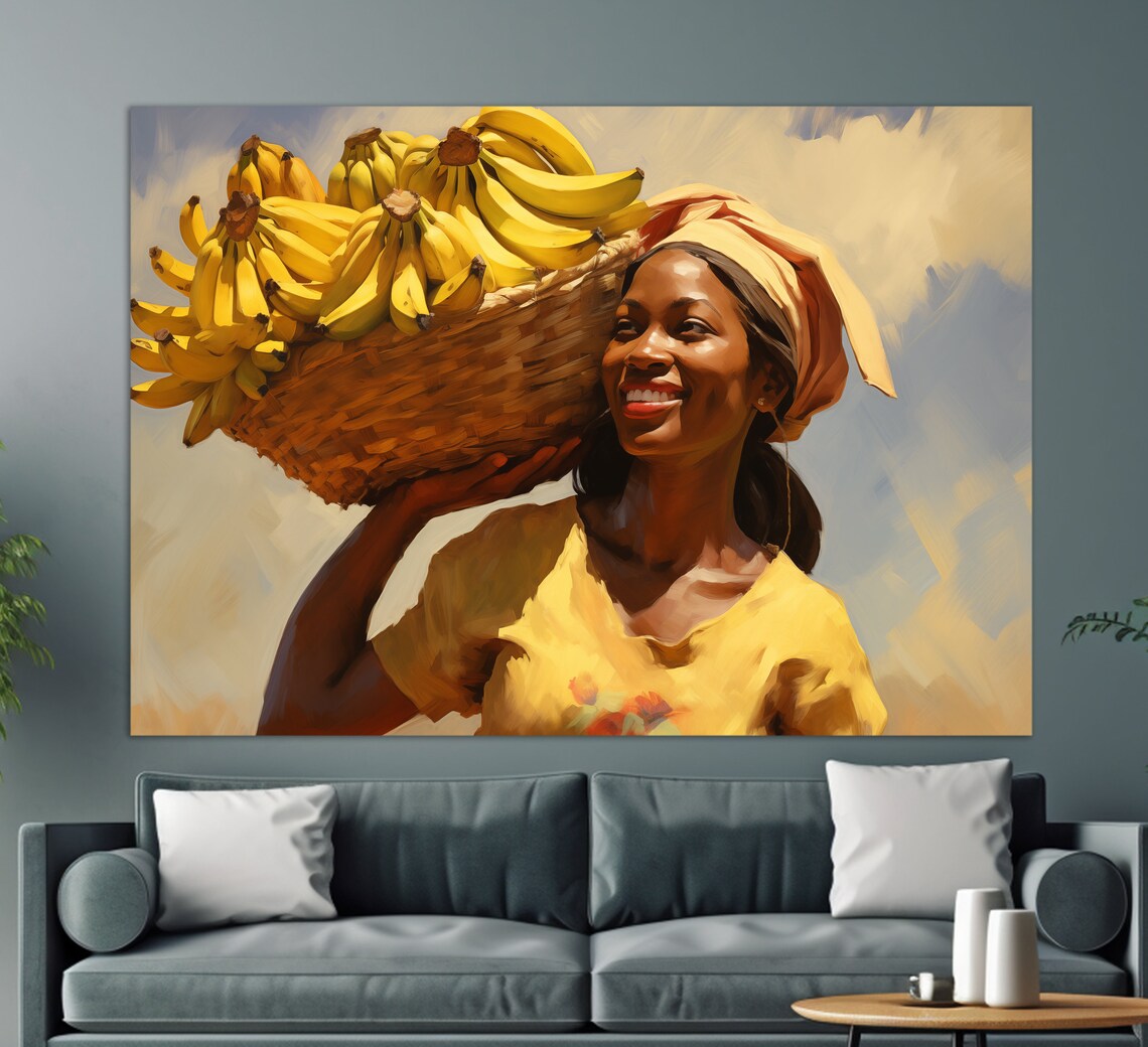 African Woman Banana Basket Sunny Harvest Portrait Art Poster