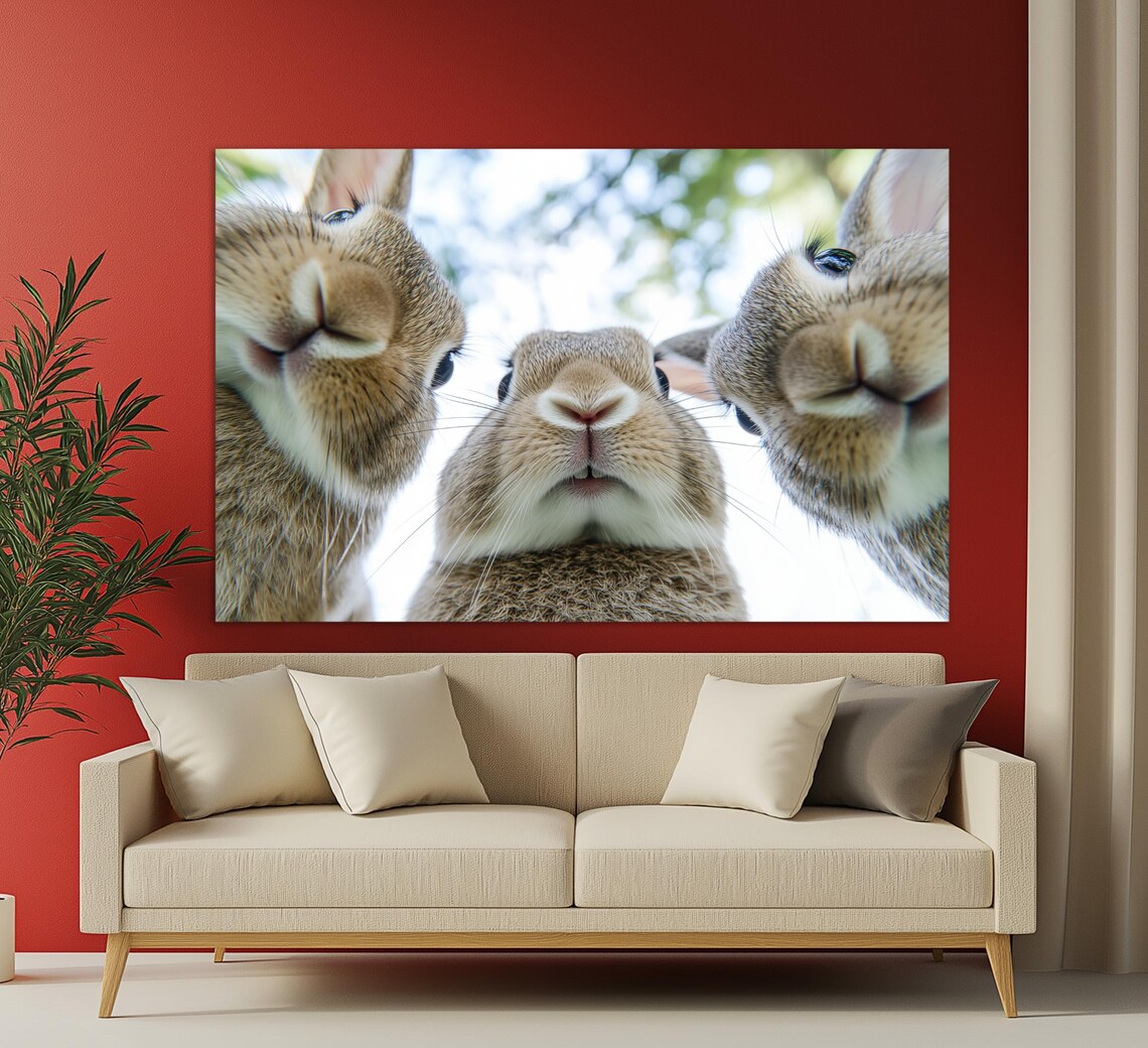 Funny Chubby Rabbits Close Up Selfie Cute Bunny Faces Wall Art Poster Print