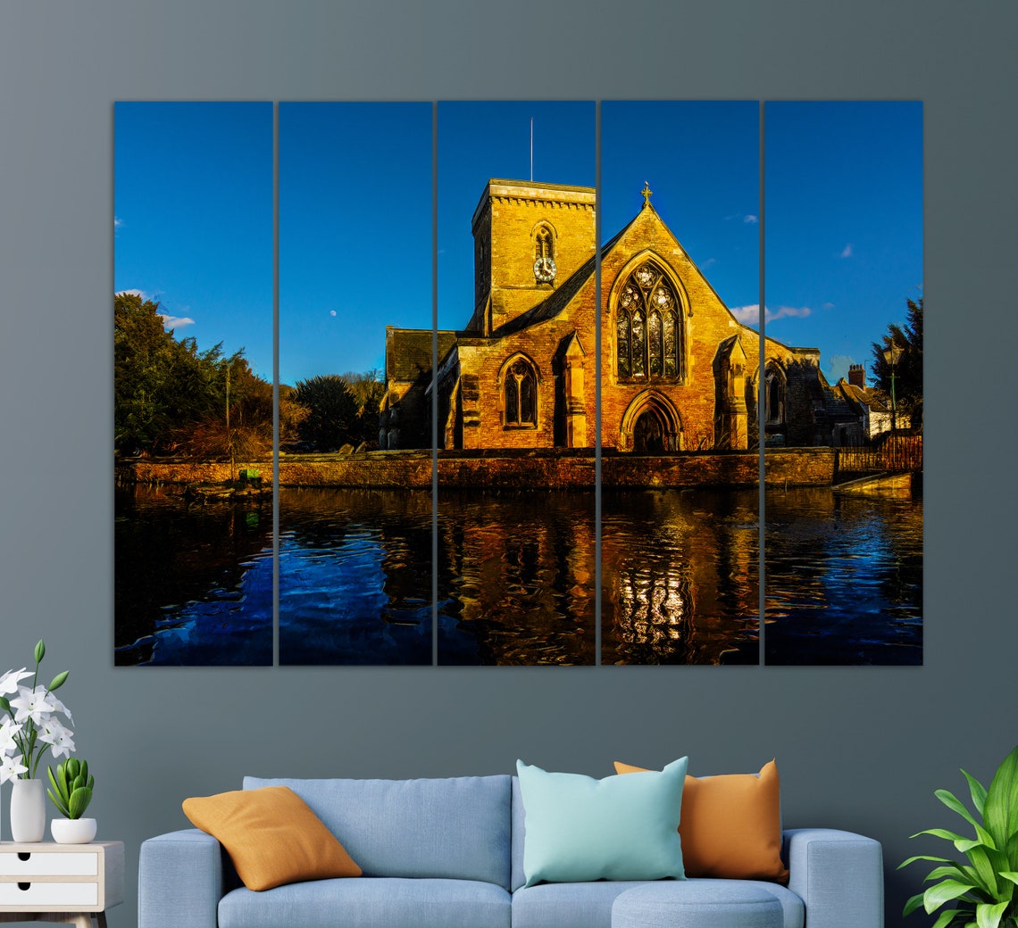 Welton Yorkshire Stone Church Tower Water Reflection Blue Dusk Poster - Image 3
