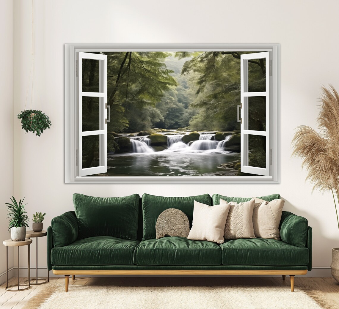 Window To Forest Waterfall, Modern Wall Decor - Image 4