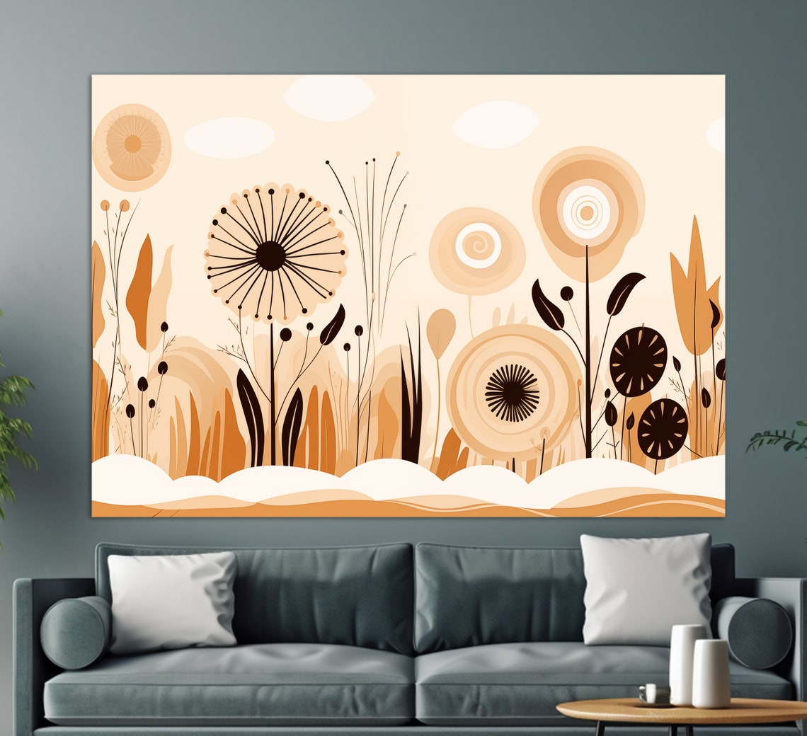Boho Abstract Flowers In Warm Beige Tones Minimalist Wall Art