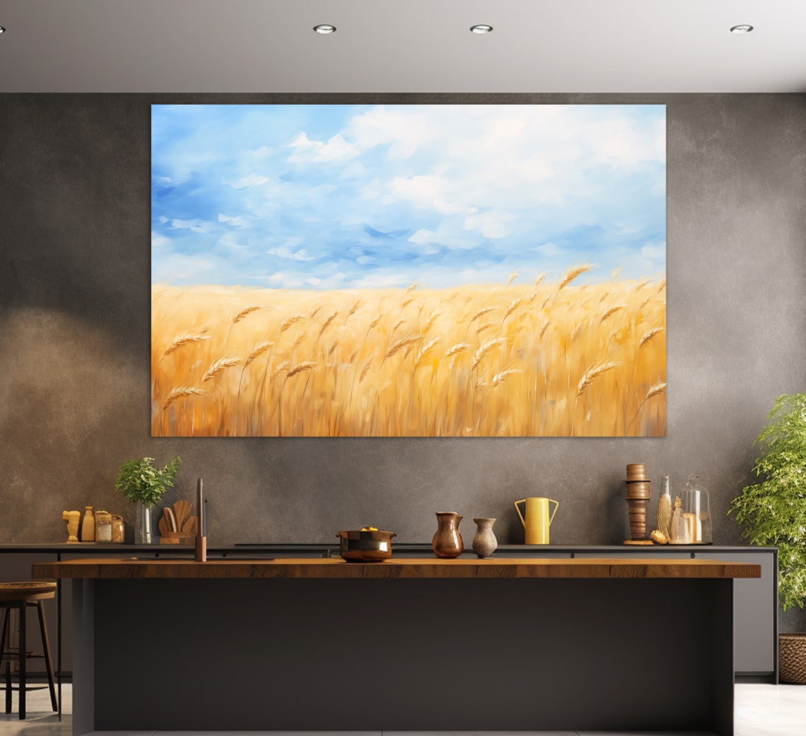 Golden Wheat Field Under Blue Sky Three Panel Landscape Poster - Image 3