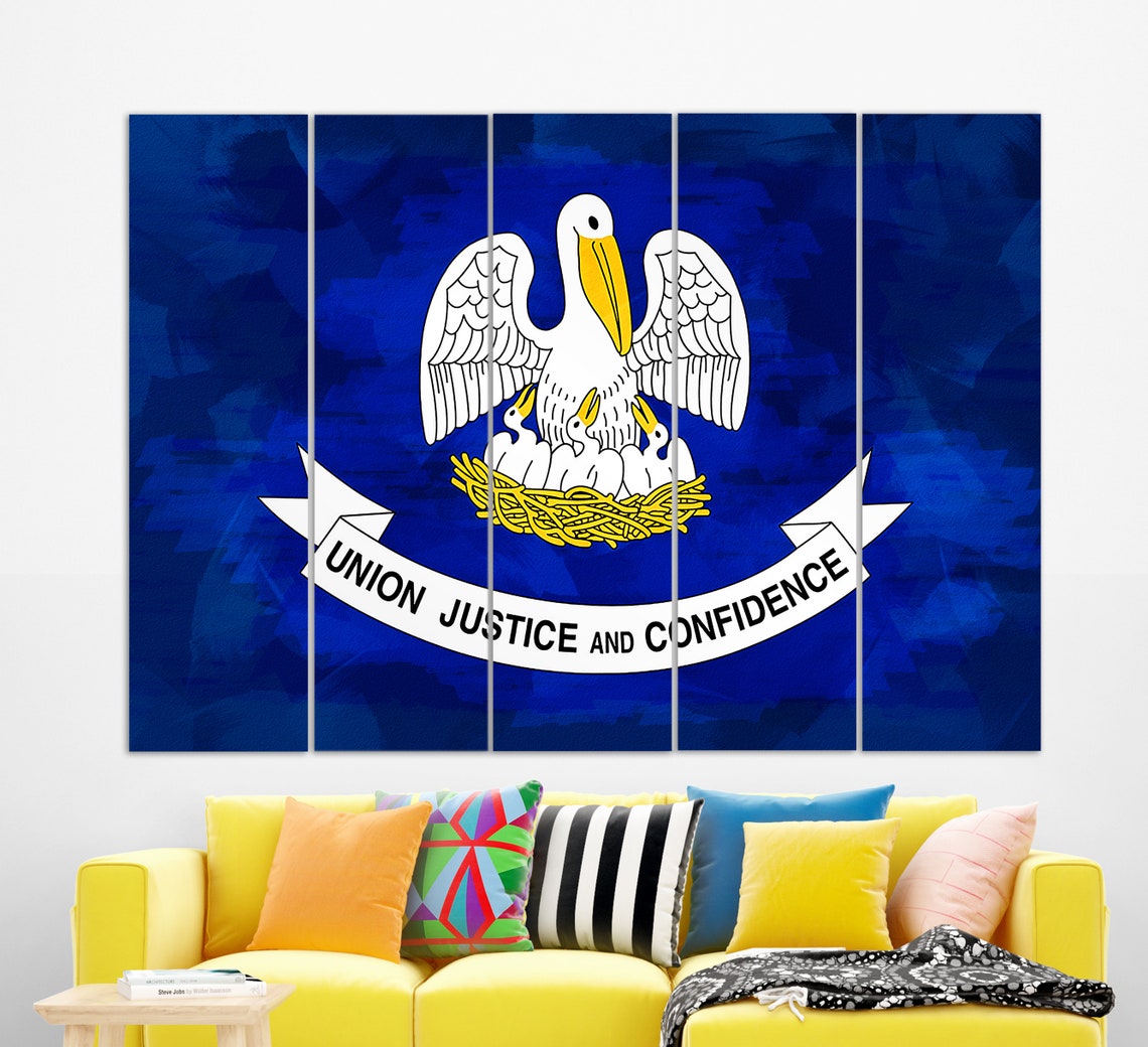 Louisiana State Flag Pelican Watercolor Blue Patriotic Wall Art Poster - Image 2