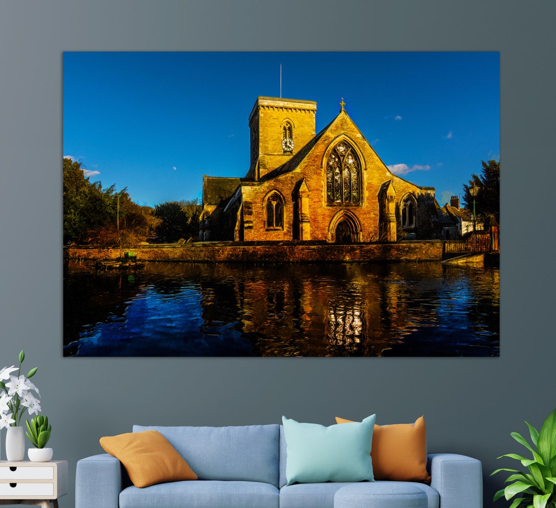 Welton Yorkshire Stone Church Tower Water Reflection Blue Dusk Poster