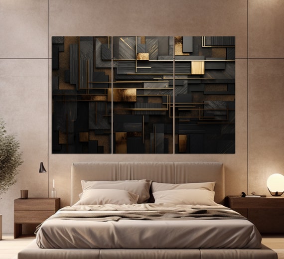 Abstract Black And Gold Geometric Print Geometric Wall Art Contemporary Print Geometric Painting Modern Bedroom Decor