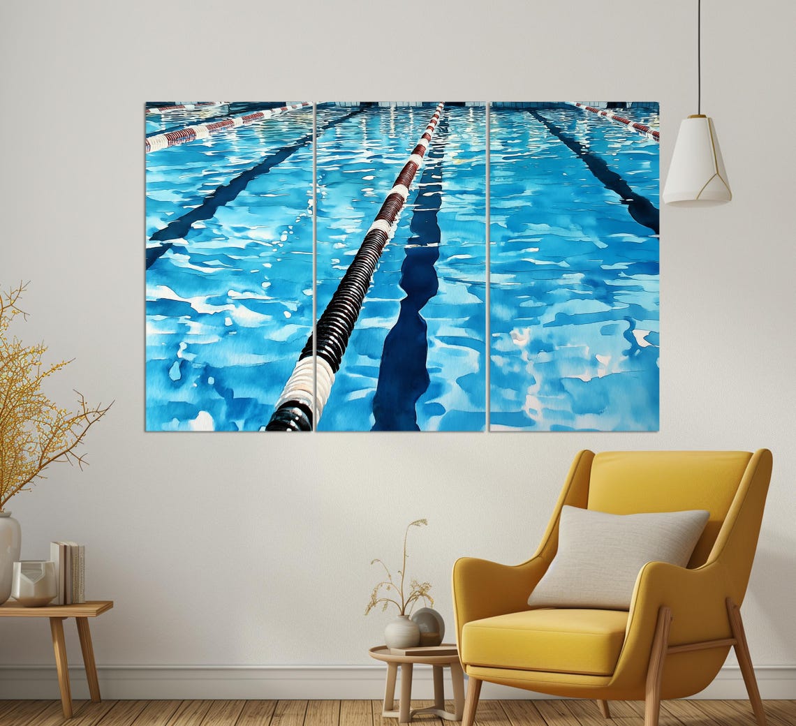 Swimming Pool Lanes Blue Water Watercolor Abstract Athlete Poster - Image 2