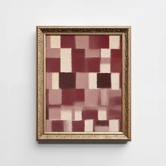 Mauve Checkered Wall Art Modern Purple Block Print Vintage Abstract Trendy Geometric Burgundy Checker Instant