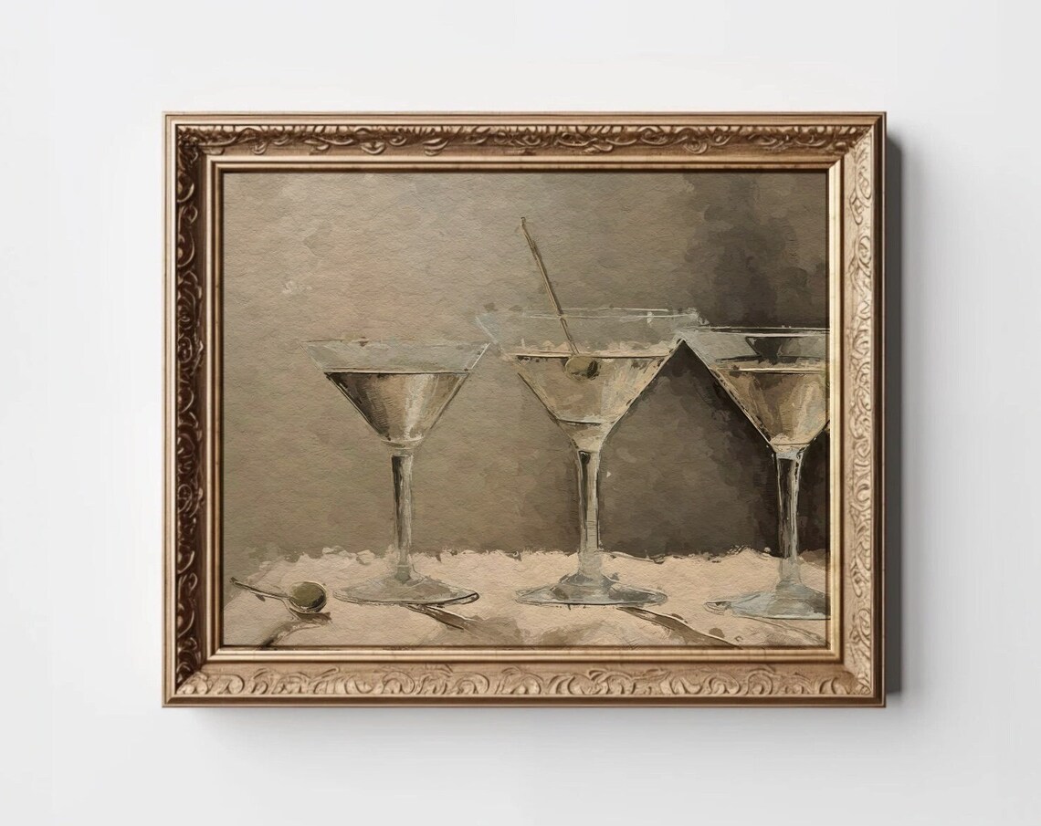 Three Martinis Still Life Vintage Bar Cart Cocktail Hour Print