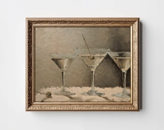 Three Martinis Still Life Vintage Bar Cart Cocktail Hour Print