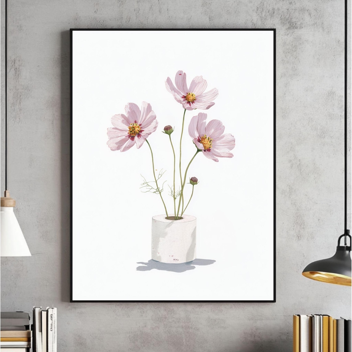 Toilet Paper Roll Plant Watercolor Bathroom Poster