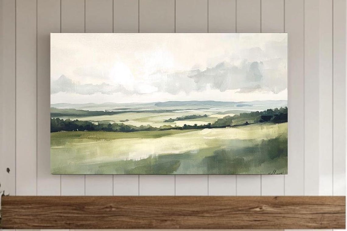 Abstract Green Rolling Hills In A Soft Spring Landscape Wall Art