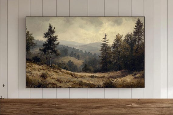 Moody Spring Frame Tv Wall Art Vintage Country Landscape Oil Painting Dark Rustic Farmhouse Decor Antique Summer Scenery Screensaver
