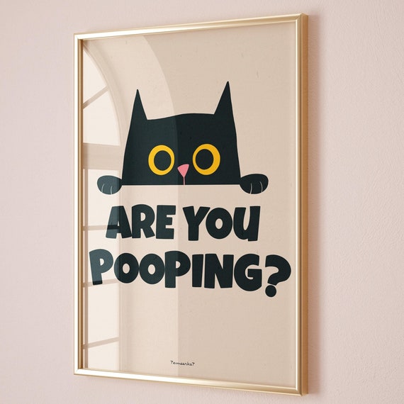 Funny Bathroom Wall Art, Black Cat Poster Print