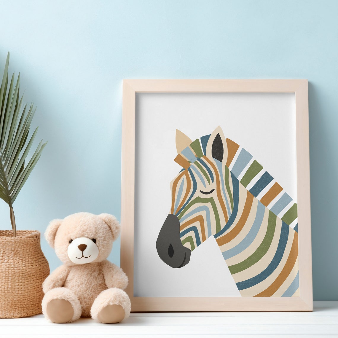 Boho Zebra Side Profile Rainbow Stripes Safari Nursery Print - Image 2