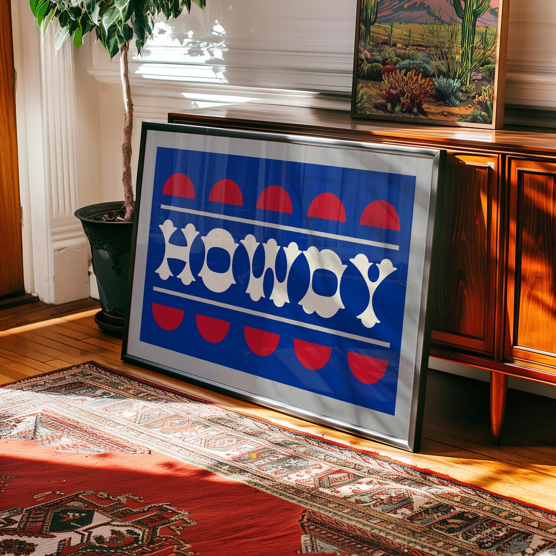 HOWDY Western Typography Blue Red Retro Eclectic Wall Art Print - Image 4