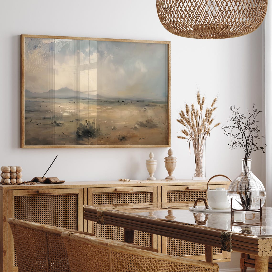 Misty Neutral Desert Plains with Distant Mountains Vintage Poster - Image 2