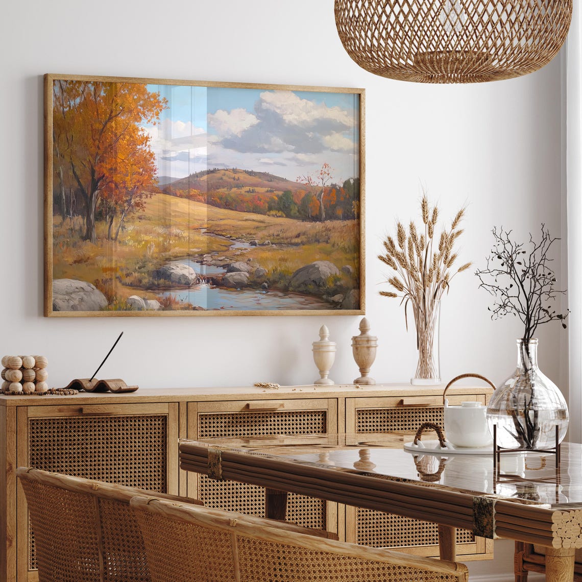 Autumn Creek Winding Past Orange Trees and Stone Banks Poster - Image 2