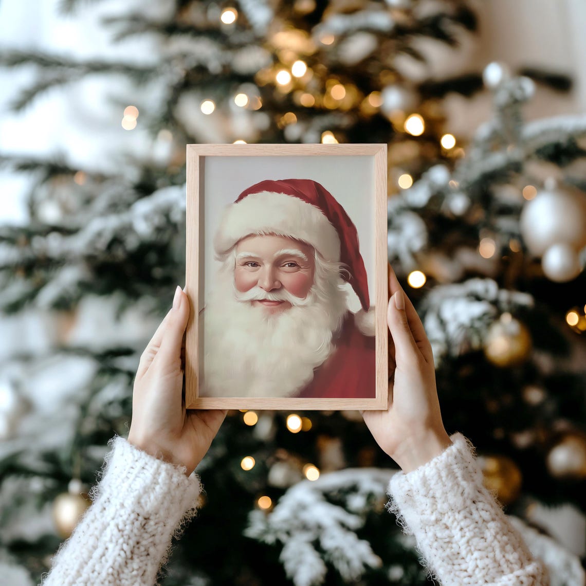 Jolly Santa Claus Smiling Face Portrait Vintage Christmas Poster - Image 2