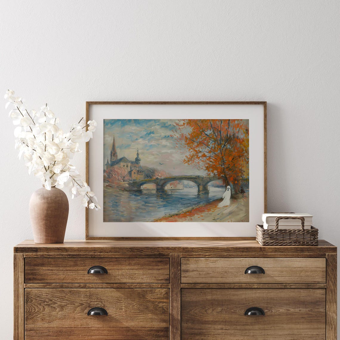 Ghost Standing By An Autumn River Under A Stone Bridge Poster - Image 2