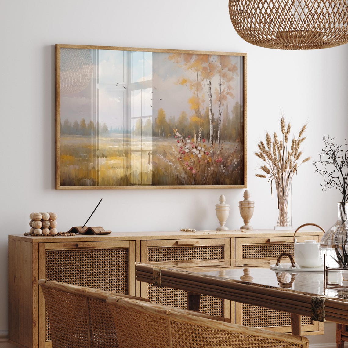 Golden Autumn Meadow With Birch Trees And Wildflowers Poster - Image 2