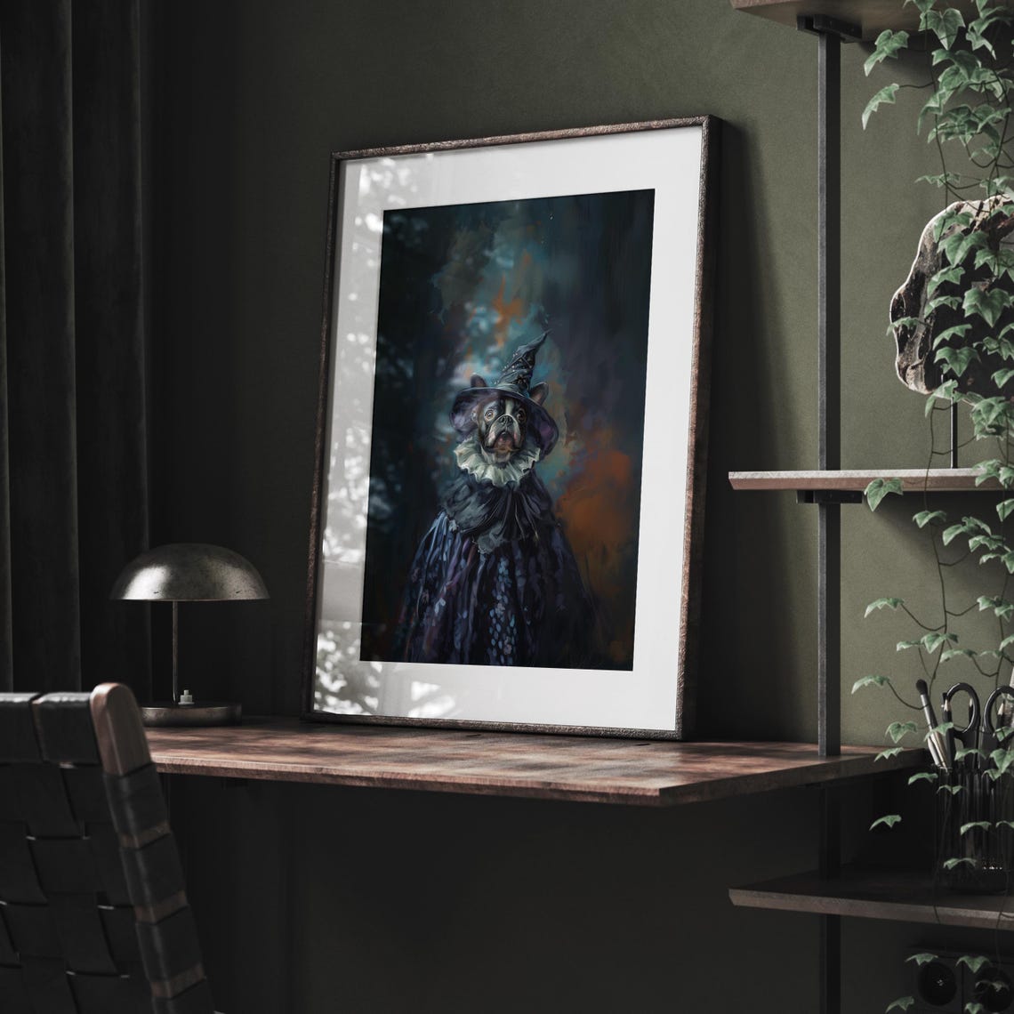 French Bulldog in Witch Costume Halloween Pet Portrait Poster - Image 4