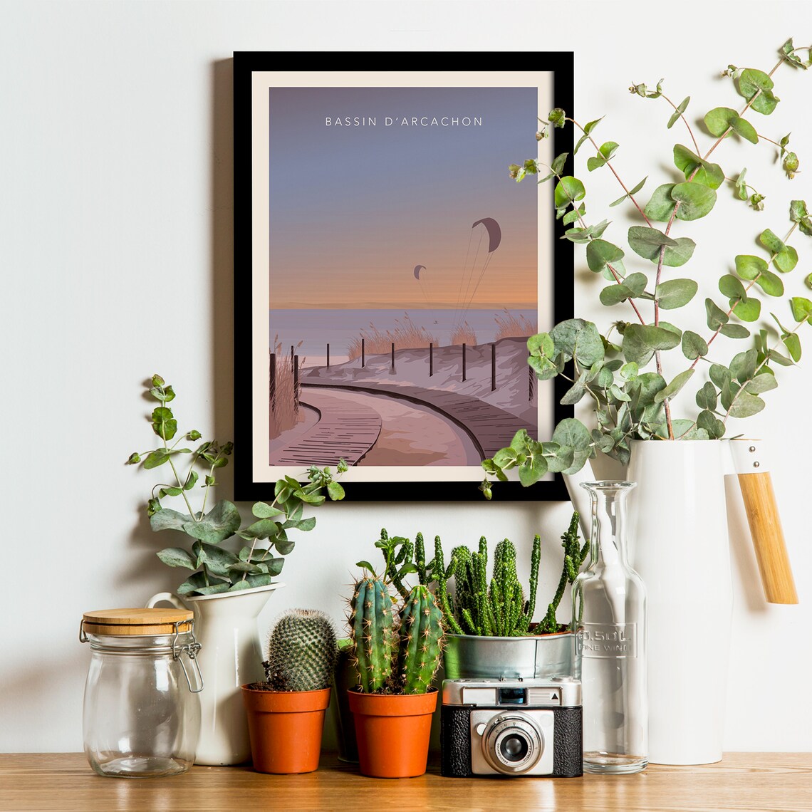 Bassin D'Arcachon Dune Boardwalk And Kitesurfers Travel Poster - Image 2