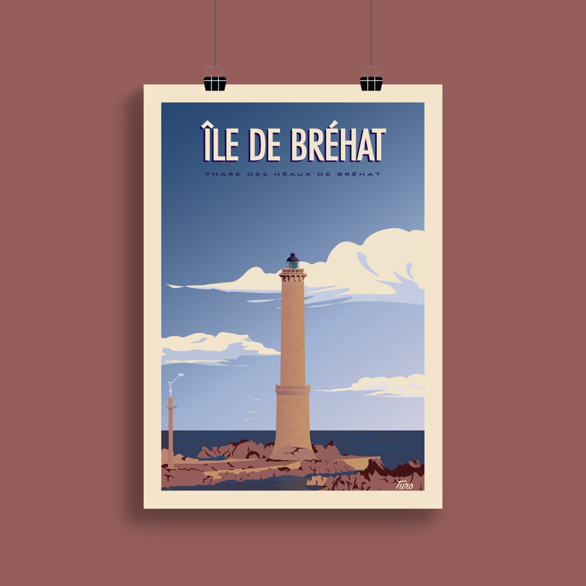 Ile De Brehat Brehat Lighthouse On Rocks Vintage Travel Poster