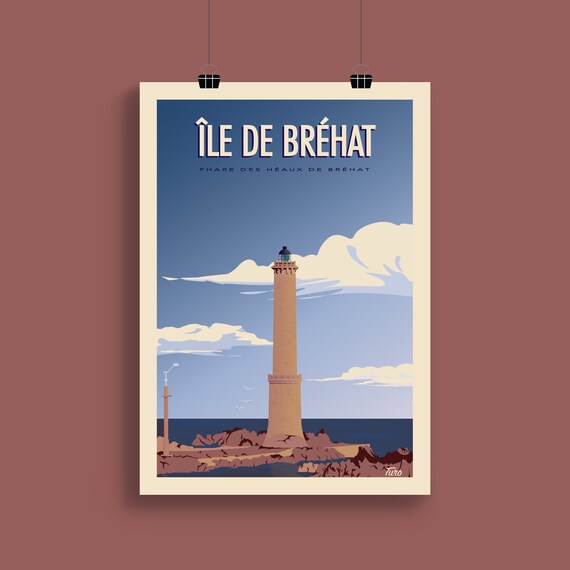 Island Of Brhat Travel Poster Poster Lighthouse Of Haux De Brhat Vintage Poster Lighthouse Of Brittany France