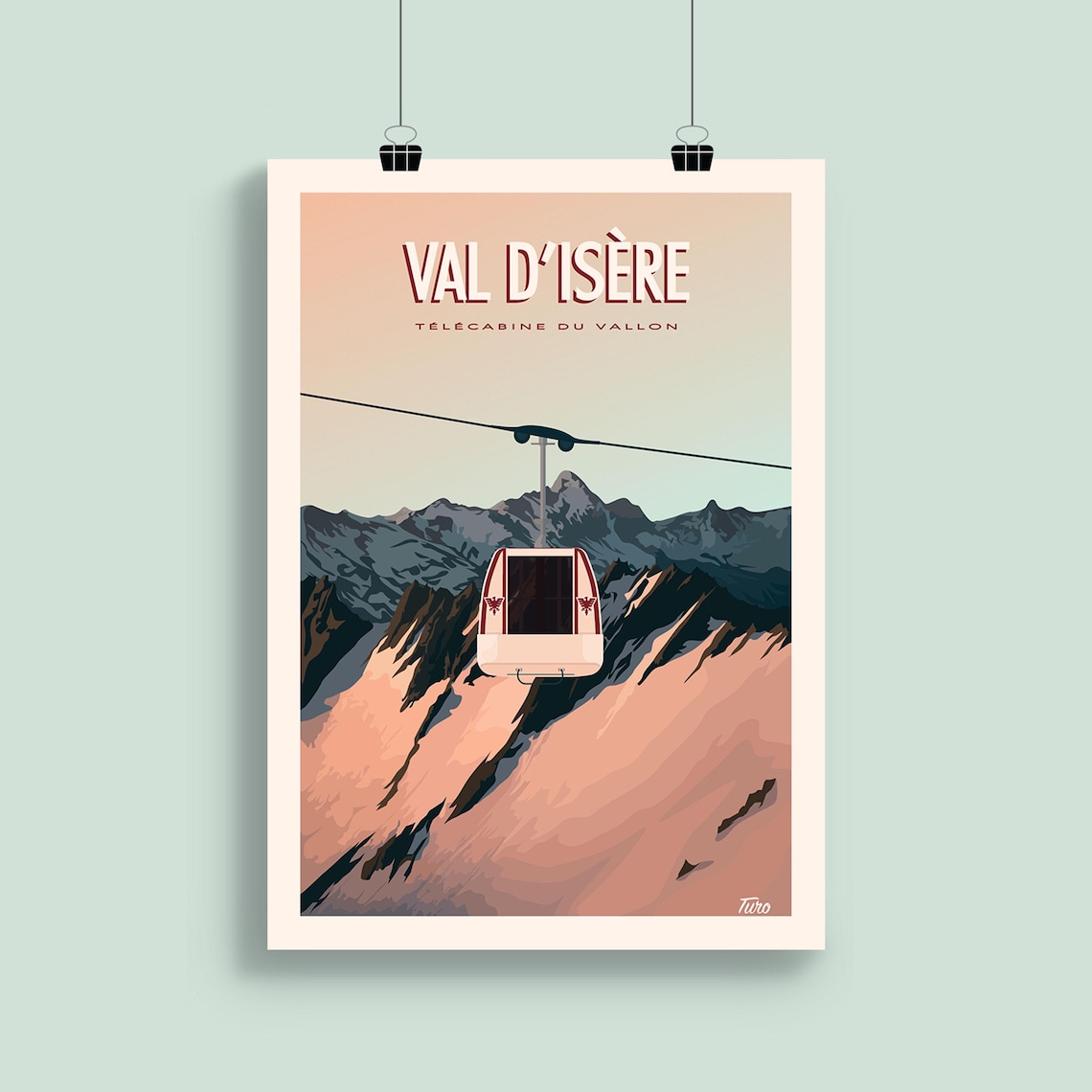 Val d'Isere Telecabine du Vallon Gondola Sunset Alpine Travel Poster - Image 2