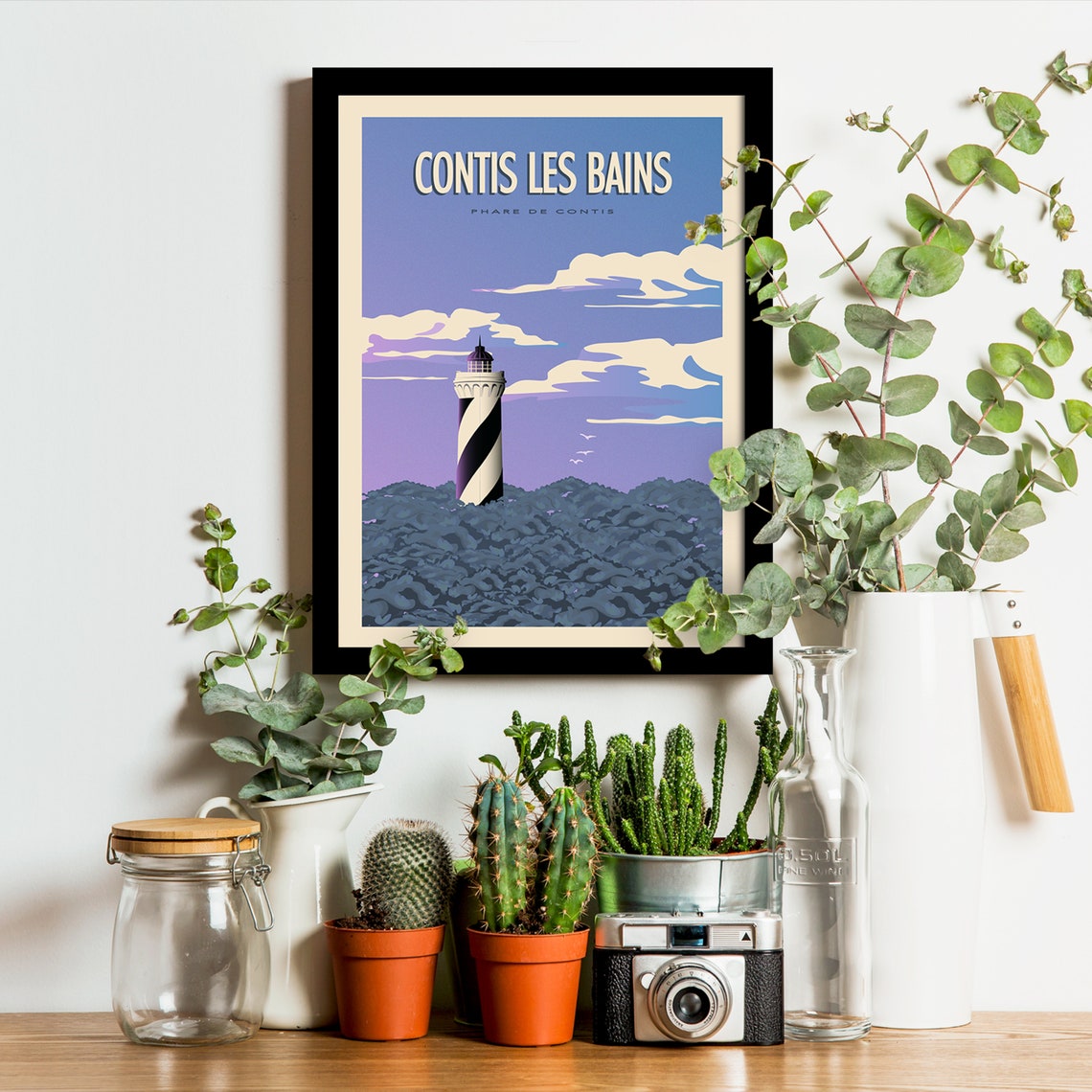 Contis Les Bains Contis Lighthouse Pines Vintage Travel Poster - Image 3