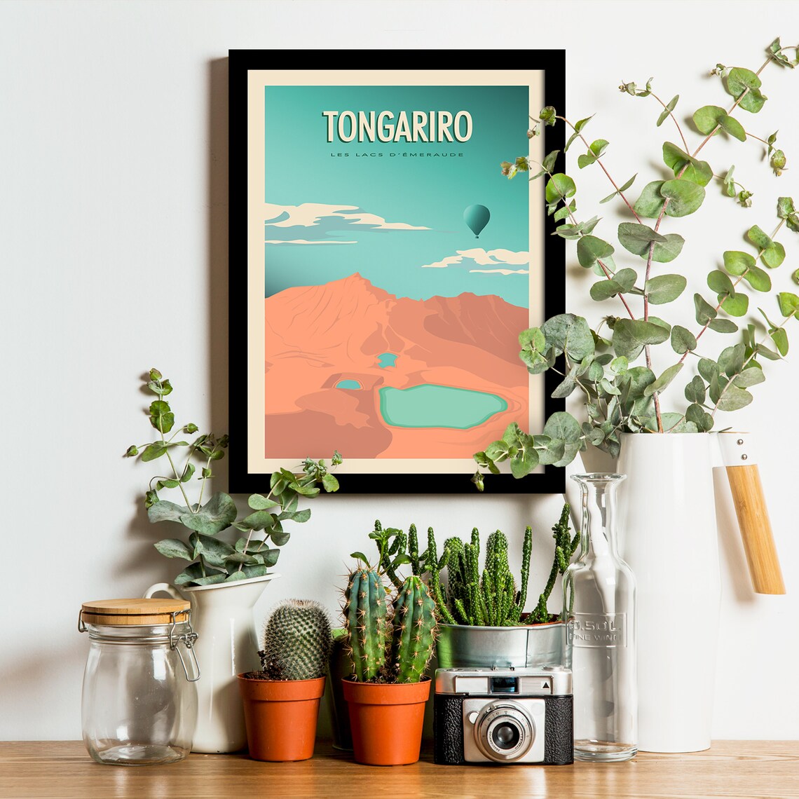 Tongariro Emerald Lakes Volcano Balloon New Zealand Travel Poster - Image 3