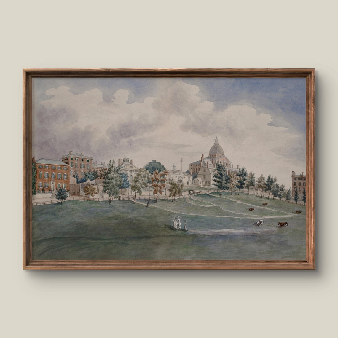 Historic City Watercolor Domed Capitol Green Common Art Print